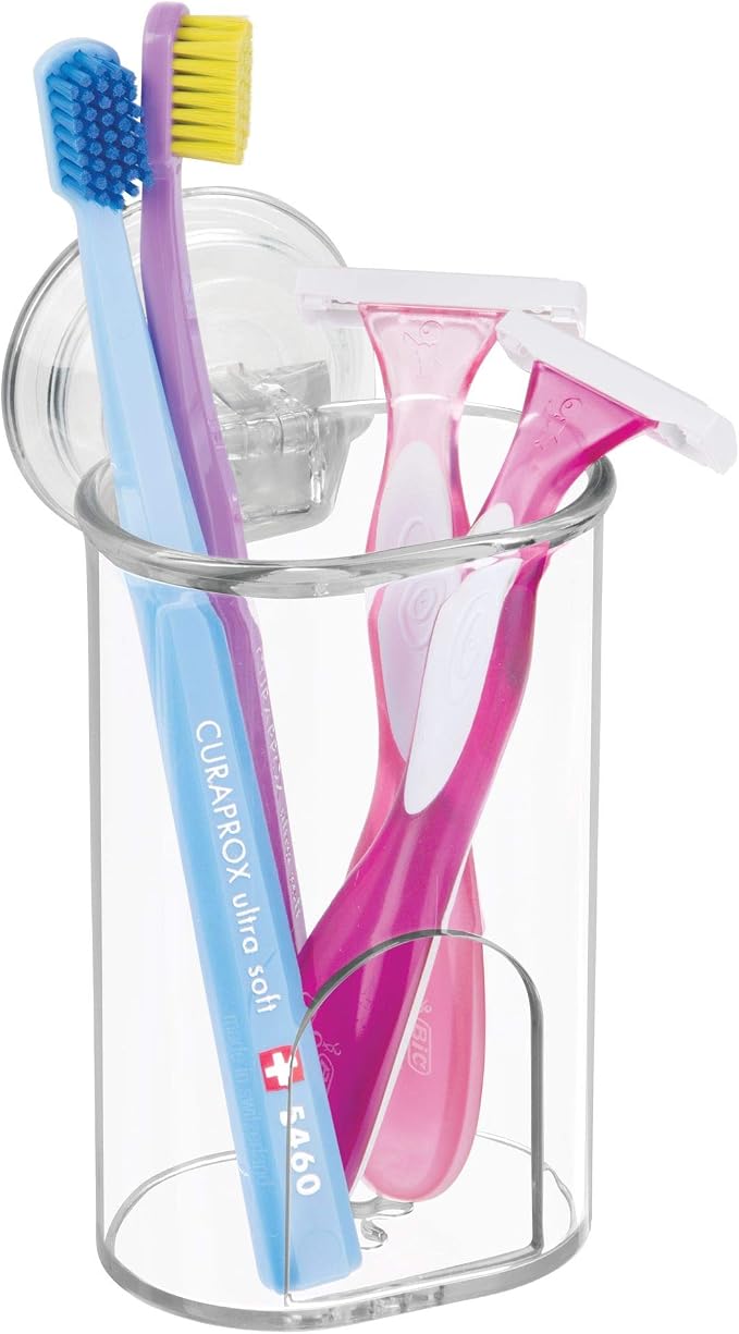 iDesign Plastic Suction Tumbler Cup, 3" x 3.5" x 4.5", Clear | Bathroom Organizer, Mirror or Shower Storage - Image 4