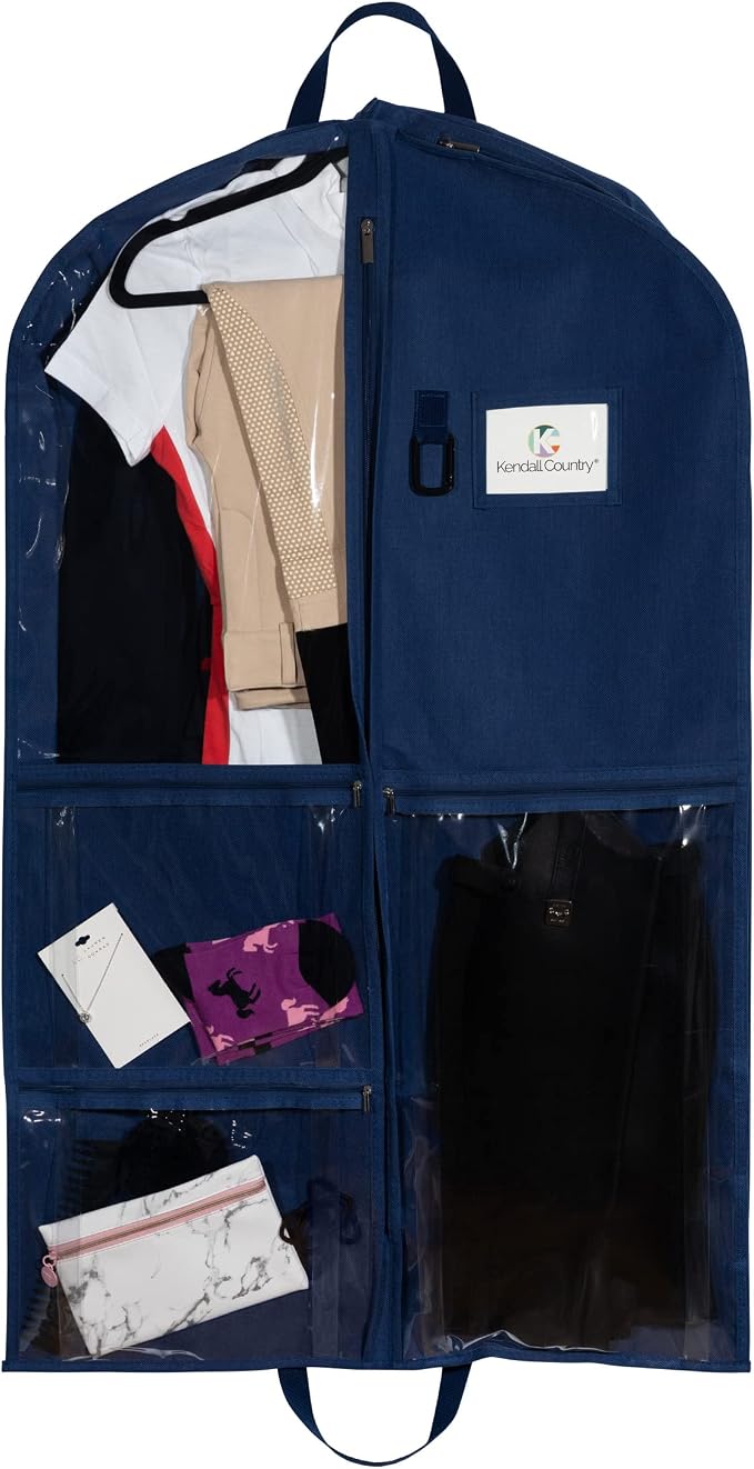 Waterproof Hanging Garment Bag 40 inch Clothes Bag with Gusset, 2 Pack, 5 Pockets & Side Zip for Dance Costumes, Sports, Skating, Theatre, Beauty Pageants,Cheer & More by Kendall Country, Navy Blue - Image 7
