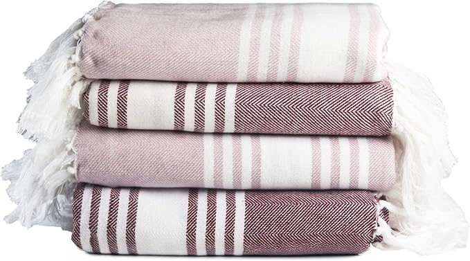 Salt Earth 100% Cotton Herringbone Turkish Beach Towel, Set of 4, 36"x72" - Soft, Quick Dry, Absorbent Towels for Bathroom, Home, Travel, Pool, Spa, Bath, Swim - Beach Towels Oversized - Red, Lavender by SaltEarth
