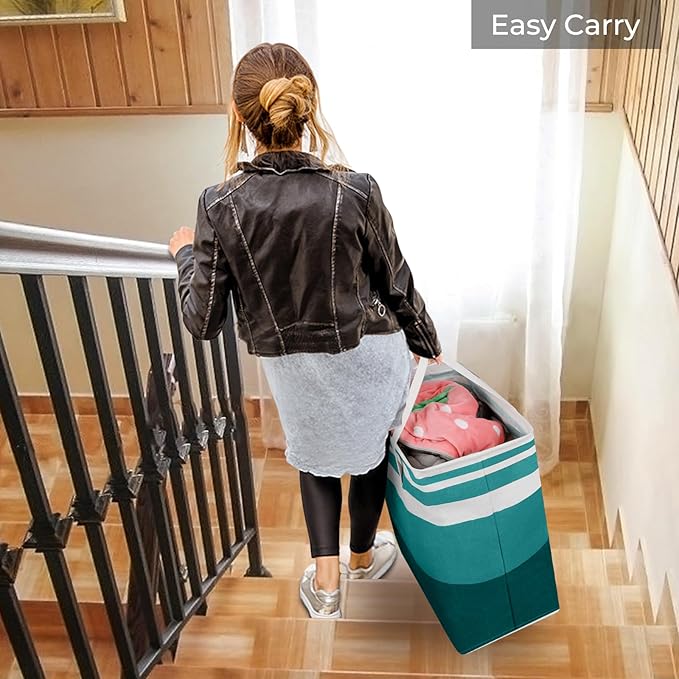 HomeHacks 2-Pack Large Laundry Basket, Waterproof, Freestanding Laundry Hamper, Collapsible Tall Clothes Hamper with Extended Handles for Clothes Toys in the Dorm and Family (Green, 88L) - Image 7