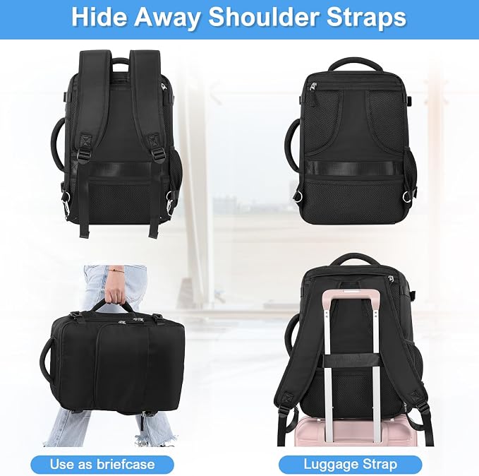 Sinaliy Travel Backpack, Carry on Flight approved Travel Bag with Multi-Pockets, Waterproof 17.3inch Laptop Backpack for Men Women, Black | Waterproof 17.3 Inch Laptop Backpack with Multi-Pockets, Personal Item Travel Bag for Men for Work, College, Bus... - Image 9