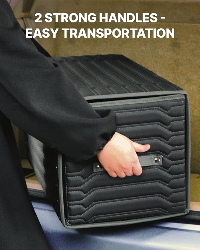 Owleys Car Caddy Organizer Set - 17.7" + 21.6" SUV Trunk Organizer Bundle For Road Trips, Groceries & Tools - Foldable Crates With Magnetic Lids - Stylish Gift For Men - Black Highway - Image 4