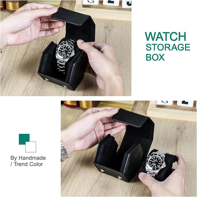 Hiram Genuine Leather Saffiano Leather Watch Roll Travel Case, Leather 1-Watches Roll Case for Treasured Watches and Bracelets(Black) - Image 5