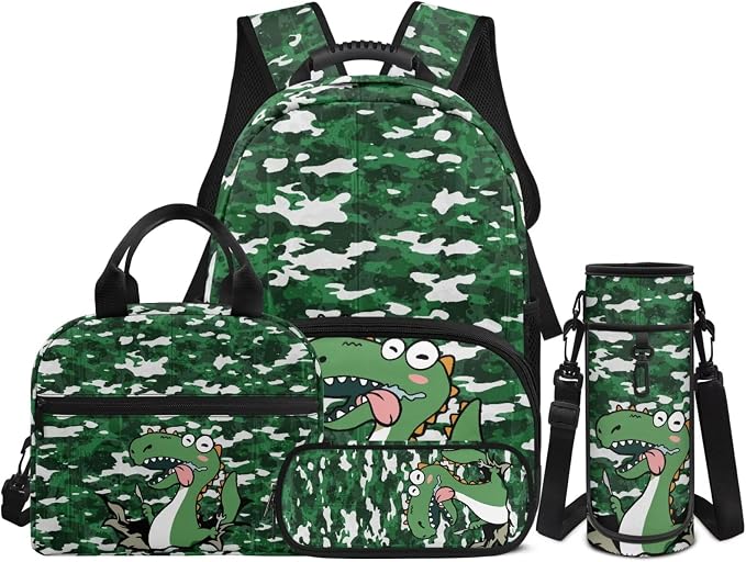 Dinosaur Backpack for Kids 5-7 Years Kindergarten Elementary Scgiik Bookbag Satchel Backpack with Insulated Lunch Bag and Pencil Case Water Bottle Holder by Unknown