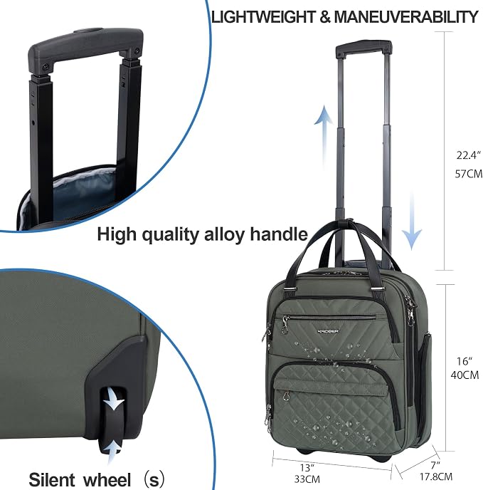 KROSER Carry On Underseat Multi-functional, 16-inch Underseater Lightweight Overnight Suitcase for Women, Army Green - Image 3