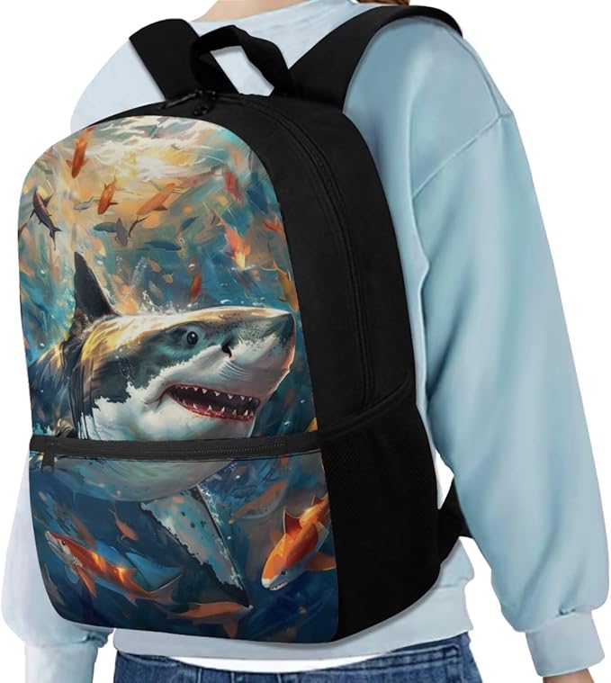 Shark Backpack for Boys Kids Backpack with Lunch Box Water Bottle Holder with Strap and Soft Pencil Case 4PCS Set Sturdy Bookbag with Front Pocket for School 17 inch Large Capacity School Bag - Image 2