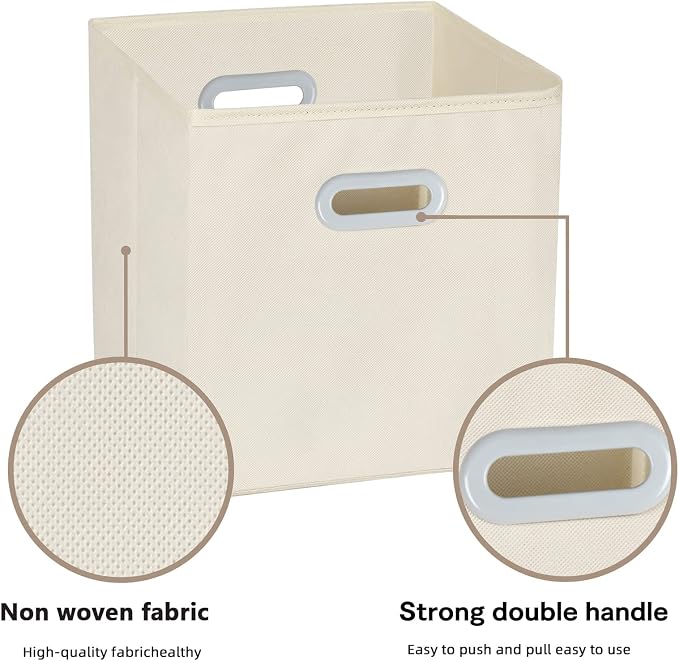 Fabric Cloth Storage Bins,Fabric Cube Organizer with Dual Handles Foldable Cube Storage Baskets for Home Bedroom Storage,Set of 6, Creamy-White - Image 3