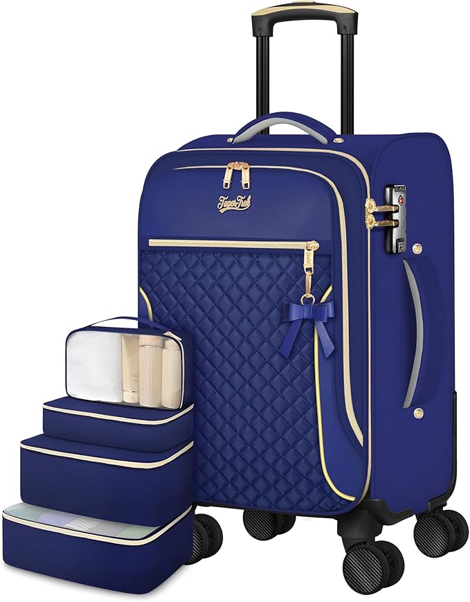 Carry On Luggage 22x14x9 Airline Approved, 20 Inch Softside Suitcase with 4 Pcs, Lightweight Luggage for Women with TSA Lock and 4 Spinner Wheels, Soft Side Carry-on Suitcases for Travel, Blue by TagerTrek