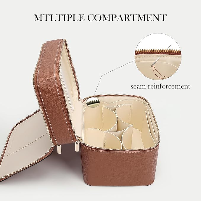 HiTotes Large Makeup Bag Duo Vanity Case for Women Leather Makeup Case Travel Toiletry Bag Portable Double Layer Cosmetic Bag - Image 5