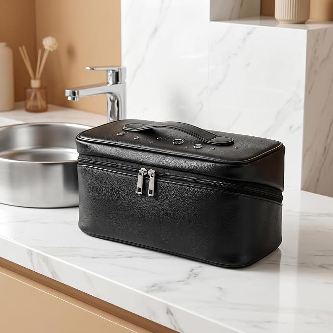 Hair Dryer Travel Storage Case Portable Waterproof Leather Carrying Bag for Hair Styling Tools, Travel Organizer Bag for Hair Curler Straightener Accessories (Black for Hair Tool) - Image 2