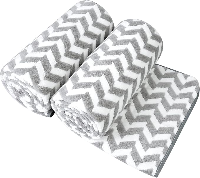 JML Microfiber Bath Towels, Bath Towel 2 Pack(30" x 60"), Oversized, Soft, Super Absorbent and Fast Drying, Multipurpose Use for Sports, Fitness, Yoga, Chevron Grey by JML