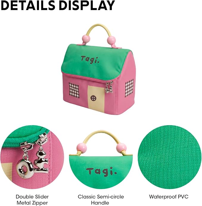 Tagi. Signal House Large Capacity Travel Makeup Bag, Waterproof PVC Cosmetic Bag for Women, Wide-Open Flat Pouch for Brushes & Skincare, Portable Organizer with Handle & Dividers - Image 5