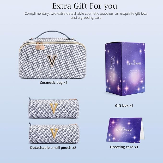 Personalized Gift Travel Makeup Bag: Initial Makeup Organizer Bag for Women | 3-in-1 Custom Make up Bag Set - Vegan Leather Travel Cosmetic Bag - Luxury Gift for Women – Birthday, Anniversary, Graduation - Image 5