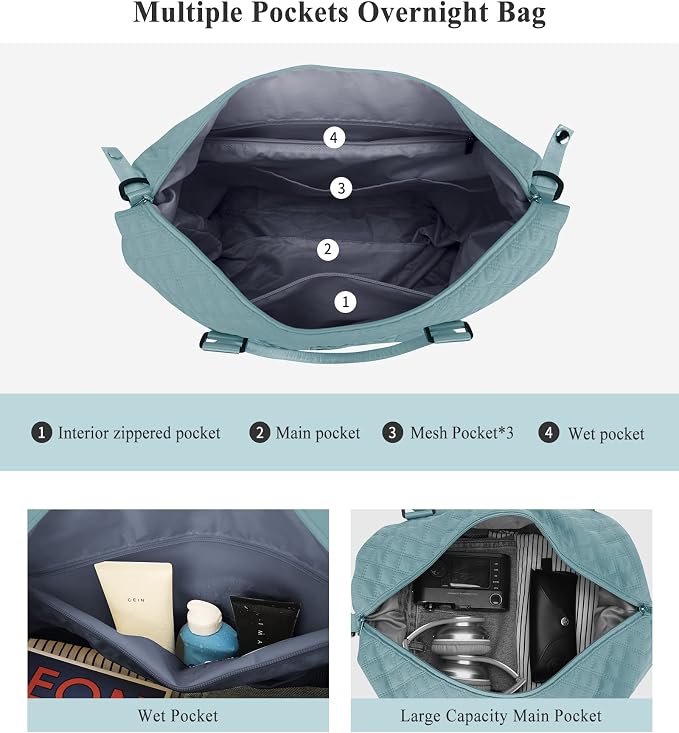 Travel Duffel Bag, Carry On Overnight Weekender Bags for Women | Travel Bag with Wet Pocket & Trolley Sleeve, For Spirit Airlines 18x14x8 Personal Item Bag - Image 5