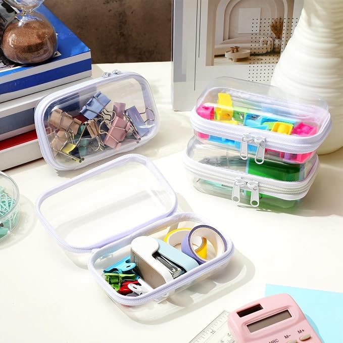 Hoolerry 4 Pcs Hard Clear Zipper Case Makeup Bags Plastic Zipper Pouch Transparent Storage Box Containers for Cosmetics, Snacks, Building Blocks, Puzzles(Clear,5 x 3 x 2 in,White) - Image 5