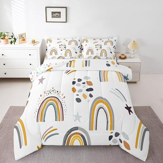 Rainbow Comforter Set Kawaii Decor, Rainbow Stripes Duvet Insert For Kids Girls Children Bedroom, Colourful Cute Cartoon Quilt Girly Iridescent Confetti Bedding Set With 1 Pillow Case, Twin Size by Erosebridal