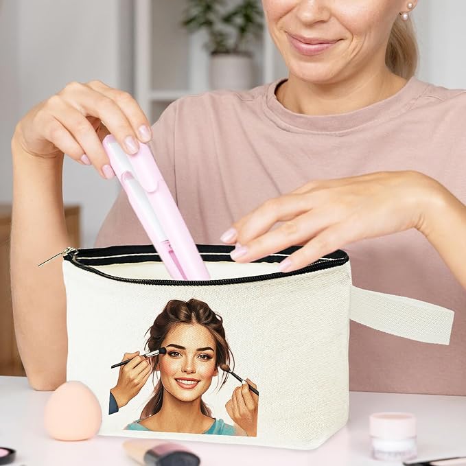 Koolmox 20PCS 12Oz Cotton Canvas Makeup Bags with Zipper and Flat Bottom, Storage Bags for Cosmetics Toiletries Pencils Cables, DIY Craft Bag (Beige Bag Black Zipper, Medium 10.2x5.5x2.1”)' - Image 6