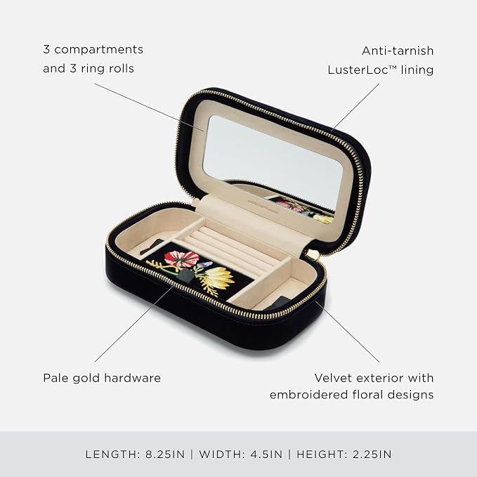 WOLF Zoe Travel Zip Case, Indigo - Three Ring Rolls, Medium Compartment with Cover, Two Small Compartments & Mirror - Anti-Tarnish LusterLoc Lining - Image 4