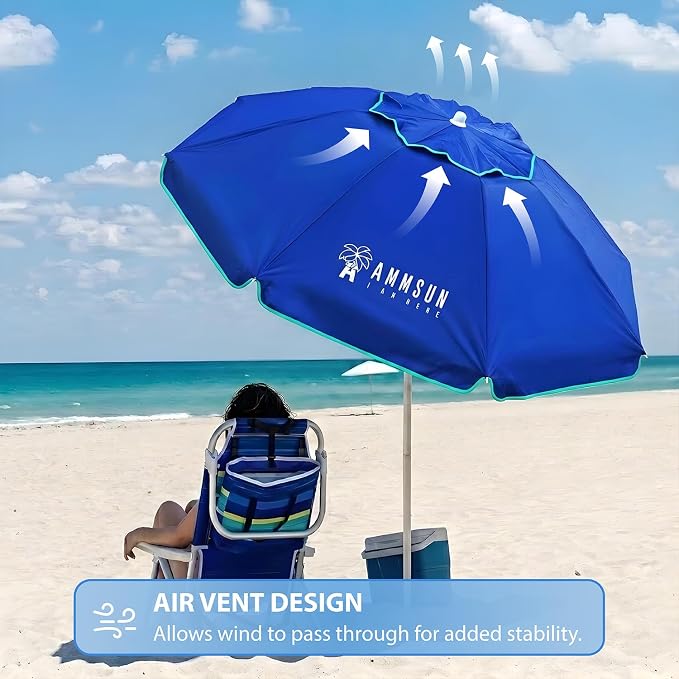 AMMSUN 6.5ft twice folded Portable beach umbrella with sand anchor windproof, Push Button Tilt and Air vent UPF 50+ Protection Fits in a large Suitcase for Patio Garden Beach Pool Backyard Blue - Image 5