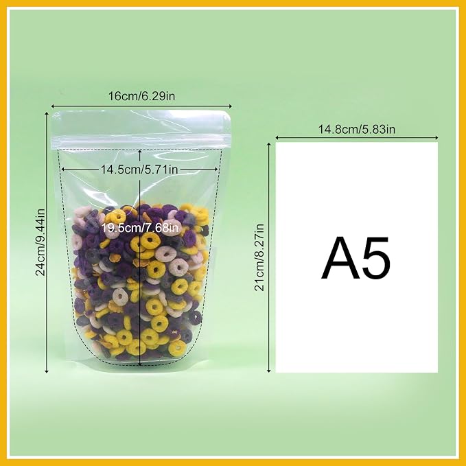 SumDirect 100pcs 9.4x6.3 Inches/24x16cm Clear Stand Up Food Bags, Zipper Stand-up Reusable Sealing Food Pouches Snack Packing Bag with Tear Notch Heat Resealable for Storing, Cookie, Tea and Drink - Image 2