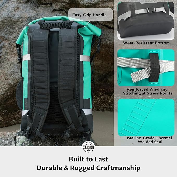 STOVER 30/40/55L Waterproof Dry Backpack & Phone Case - Large Floating Dry Bag for Kayaking, Travel, Hiking, Fishing, Camping, Motorcycles & Beach, Heavy-Duty Roll Top Men/Women (Teal) - Image 5