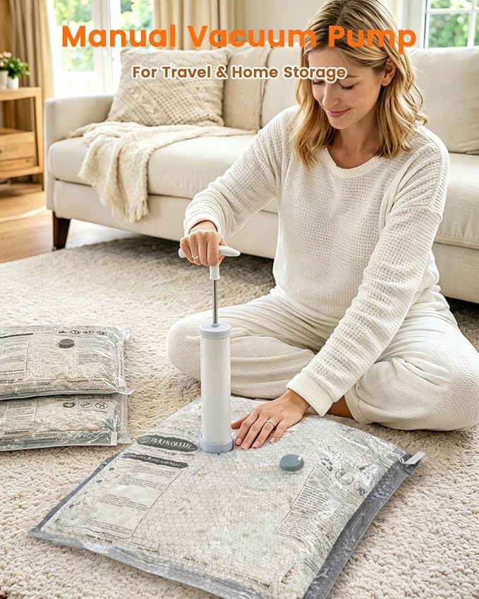 5 Pack Vacuum Bags for Travel with Hand Pump, Reusable Vacuum Storage Bags for Clothing, Travel & Home Organization for Closet, Luggage, Under Bed Storage - Image 2
