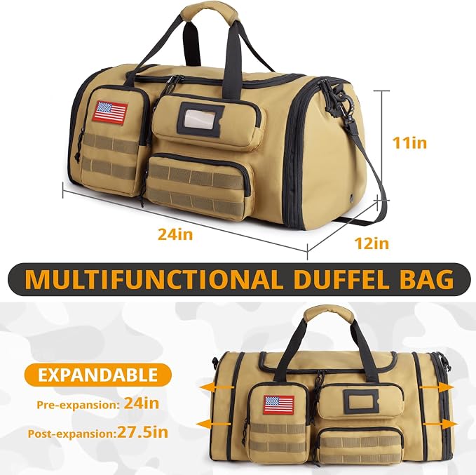 Expandable Gym Bag For Men,Tactical Large 3 in 1 Sports Duffle Bag With Shoes Compartment,Water Resistant Sports Gym Tote Bags Multi-functional Weekend Travel Backpack Overnight Bag - Image 7