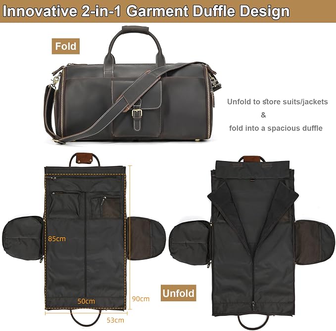 Full Grain Genuine Leather Garment Bag for Men 2 in 1 Convertible Suit Travel Duffel Bag Weekender Overnight Bag with Shoe Compartment Business Carry On Luggage, Dark Brown - Image 5
