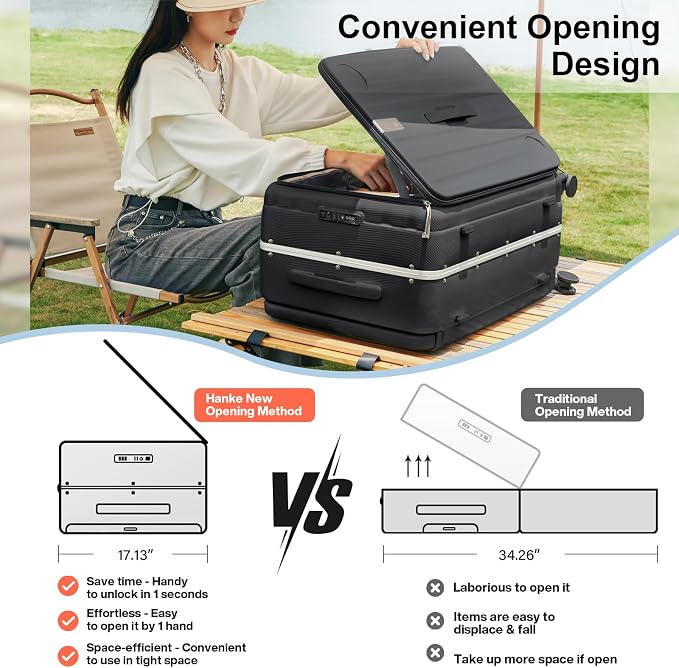 Hanke Multifunctional 26 Inch Hard Shell Suitcases with Wheels Travel Approved Luggage Large Rolling Suitcase Checked Luggage for Women Men(Jet Black) - Image 5