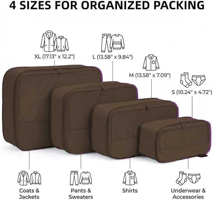 4 Piece Compression Packing Cubes for 3–7 Day Travel, Space Saving Travel Organizers with Breathable Mesh, Double-Zipper Packing Cubes for Carry-On & Suitcases (Gray) - Image 3