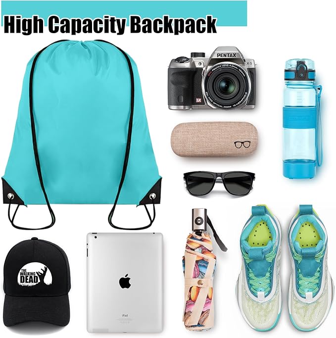 Grneric 60 Pieces Drawstring Backpack Bulk Cinch Sackpack Ployster Drawstring Bags for Gym Party Trip(Aqua) - Image 3