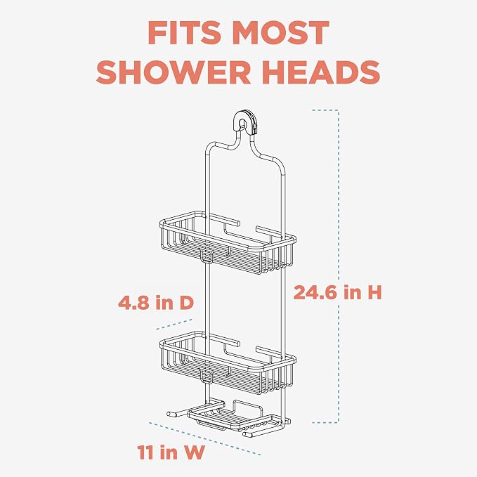 Zenna Home Rustproof Hanging Shower Caddy, Over the Shower Head Caddy with 2 Shelves and Built In Hooks, Aluminum Bathroom Hanging Organizer, Black - Image 3