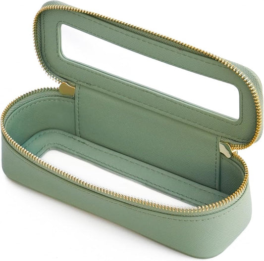 Popvibe Clear Makeup Bag Travel Cosmetic Case Transparent Toiletry Bag with Zipper, Portable Make Up Organizer Traveling Compact Car Bag for Essentials, Sage Green, Slim by POPVIBE