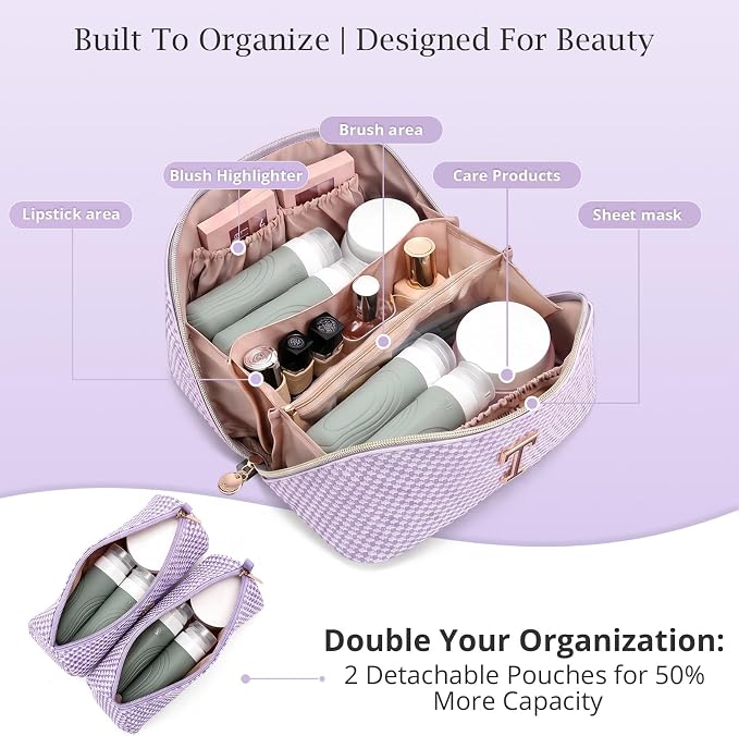 Personalized Gift Travel Makeup Bag: Initial Makeup Organizer Bag for Women | 3-in-1 Custom Make up Bag Set - Vegan Leather Travel Cosmetic Bag - Luxury Gift for Women – Birthday, Anniversary, Graduation - Image 3