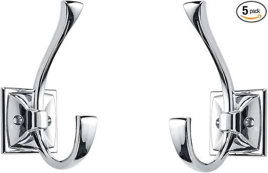 Large Wall Hooks 5 Pack Polished Chrome Coat Hardware for Hanging 4.35 Inch Double Robe Wall Mounted With Screws for Key, Towel, Bags, Cup, Hat by ZAUYX