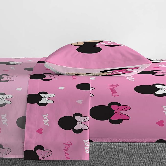 Jay Franco Disney Minnie Mouse Kids Twin Sheet Set, 3 Piece Super Soft Microfiber - Deep Pocket Fitted, Flat & Pillowcase, Breathable, Machine Washable, Girls Bedding (Official Disney Product), Pink - Image 4