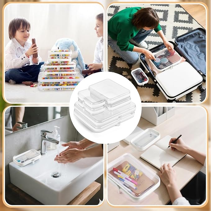 6Pcs Clear Hard Shell Zipper Case Set Travel Organizer, Hard Plastic Zipper Pouches White Storage for Makeup, Toiletry, Office Supplies & Kids Toys - Image 6