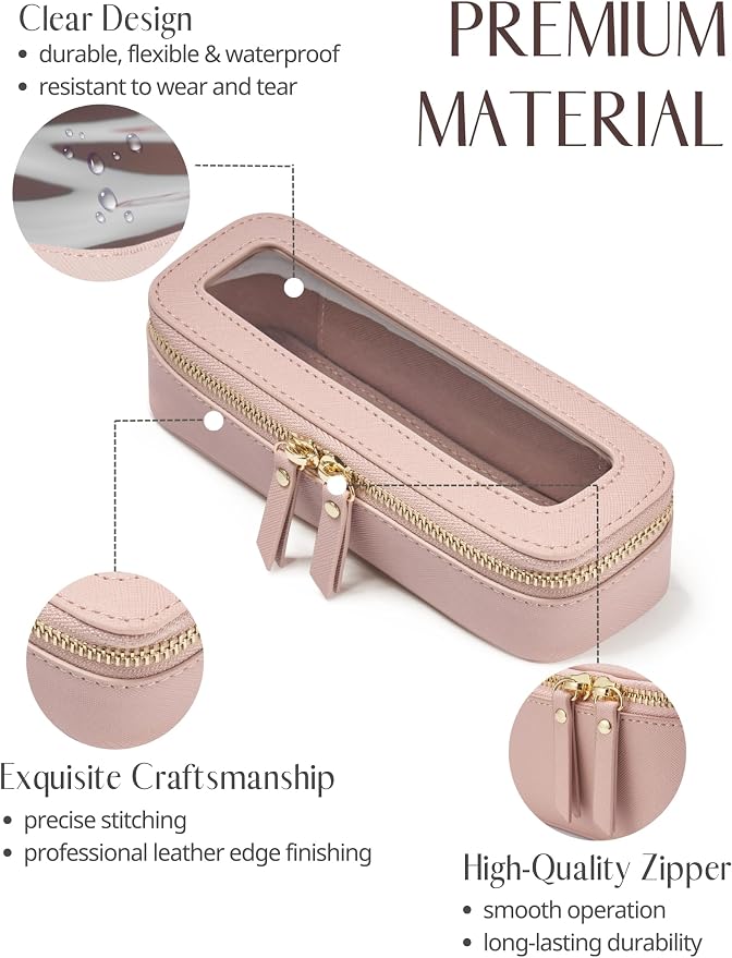 Popvibe Makeup Brush Travel Case Slim Makeup Bag for Women Clear Cosmetic Bag Cute Makeup Case Pink Toiletry Bag for Traveling Transparent Car Makeup Bag Aesthetic Makeup Brush Bag - Image 3