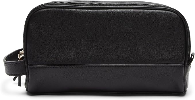 Leatherology Black Onyx Leather Toiletry Bag – Small Double Zip Dopp Kit – Full Grain Leather Travel Organizer with Water-Resistant Lining – Compact Grooming Bag for Men or Women by Leatherology