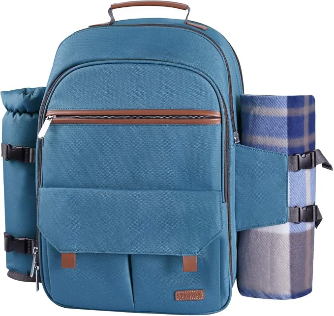 Sunflora Picnic Backpack for 4 Person Set Pack with Insulated Waterproof Pouch for Family Outdoor Camping(Light Blue) by Sunflora