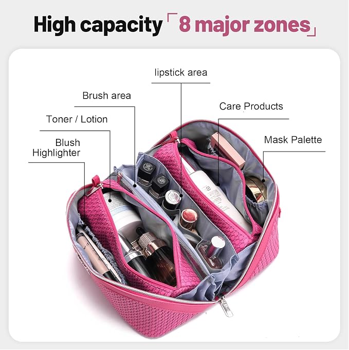BOYATU Travel Makeup Bags for Women: Large Capacity Make up Bag with Wide Opening - 3 Pcs Set Waterproof Travel Toiletry Organizer for Full-Sized Bottles, Cosmetics & Brushes (Plum-W) - Image 3
