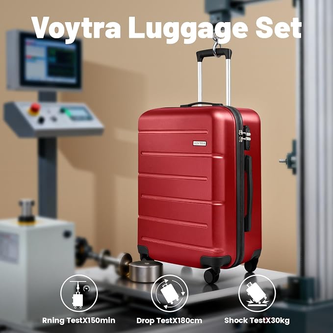 3-Piece Luggage Set, 20" ABS Hardshell Lightweight Suitcase with Smooth Spinner Wheels for Business and Family Travel (Vibrant Red) - Image 2