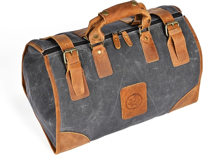 Canvas + Leather Travel Luggage Tote Duffle Gym Suitcase Weekender Overnight Bag For Men Male FB8151 (8151-Gray) by Handadsume