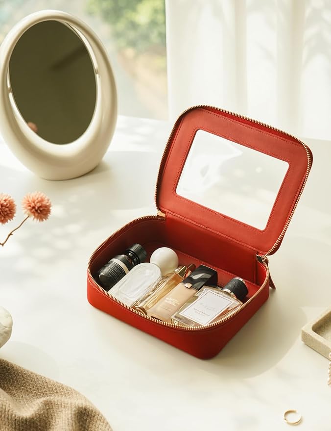 Popvibe Clear Makeup Bag Travel Cosmetic Case Clear Toiletry Bag with Zipper Make Up Case Traveling Car Bag, Red, Medium - Image 5