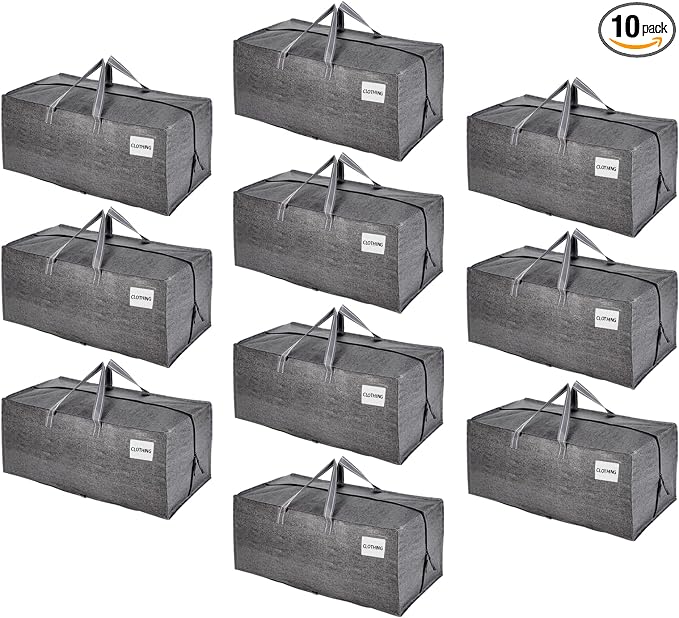 VENO 10 Pack Heavy Duty Moving Bags with Backpack Straps, Zippers & Handles, Extra Large Packing Bags for College Dorm Essentials, Moving Supplies Alternative to Cardboard Moving Boxes by Veno