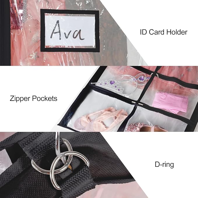 Univivi Clear Black PVC Dance Costume Bags Garment Bag 40 Inch for Dance Competitions, with 4 Medium Clear Zipper Pockets and 1 Large Back Zippered Pocket [Upgraded Version] (40'' x 24'' 6 Pack) - Image 3