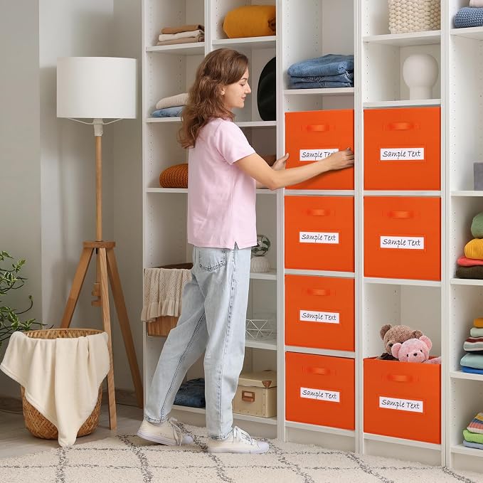 Fabric storage cubes (8 Pack) 13 Inch Cube Storage Bin, cube organizer bins with 8 Labels Window Cards & a Pen, Foldable cube organizer bins and Storage Box, Orange - Image 5