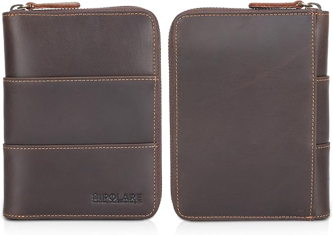 Polare Full Grain Leather Travel Passport Wallet with YKK Zipper and RFID Blocking Document Organizer Holder 2 Passports (Dark Brown with AirTag Slot) - Image 9