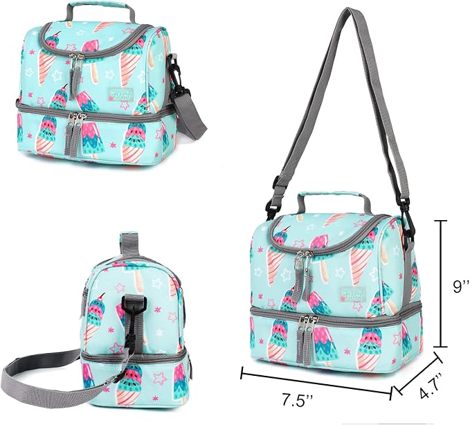 Tilami Rolling Backpack 18 inch Double Handle with Lunch Bag Wheeled Kids Backpack for Girls and Boys, Icecream Green - Image 7