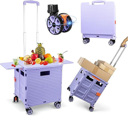 FELICON SELORSS Folding Utility Cart Portable Rolling Crate Handcart-Purple | Magnetic Sliding Lid,Telescoping Handle,Plastic Box Dolly,360°Swivel Wheels for Travel Shop Move Laundry Office Teacher Use by FELICON